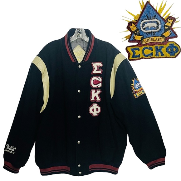Vintage Ecko Unltd. Leather Jacket L Mindlabs Embroidery Old/School Logo/Snaps